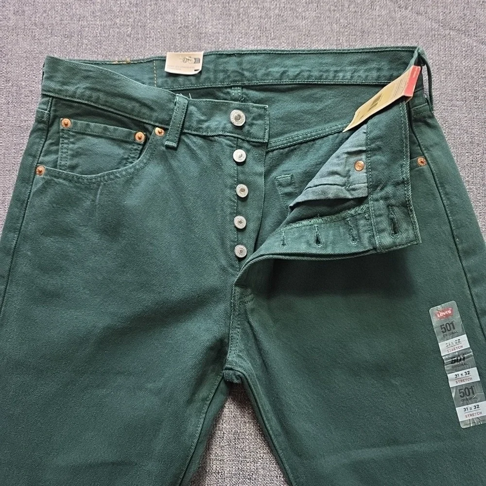 Levis 501 Original Fit Jeans Green 31x32 Straight Leg Button Fly Mens NWT